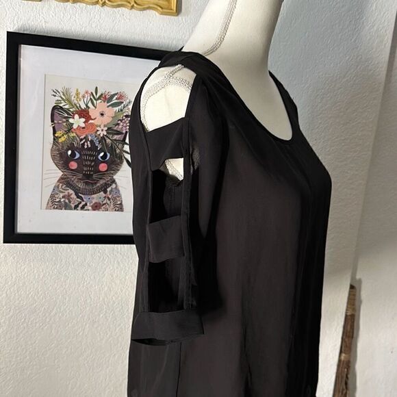 BCX Size Small Black Sheer Blouse - Picture 4 of 4